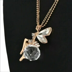 Long Gold Glass Crystal Ball Fairy Necklace NWT
